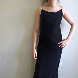 LOFT Black Ruched Slip Dress Cowl Neck